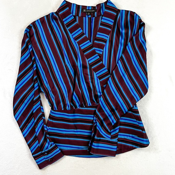 INC International Women’s Small Striped Wrap Front Blouse - Picture 3 of 9